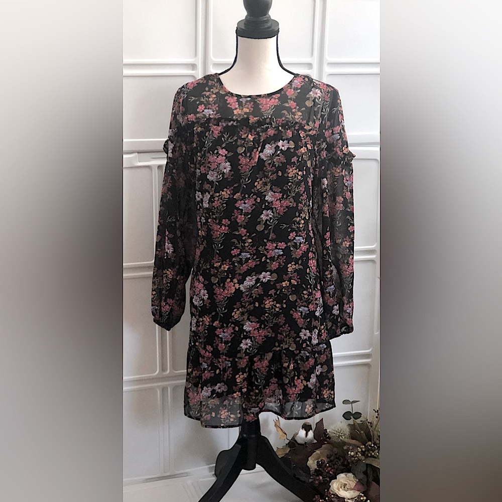 Time and Tru- Ruffle Yoke Long Sleeve Dress
